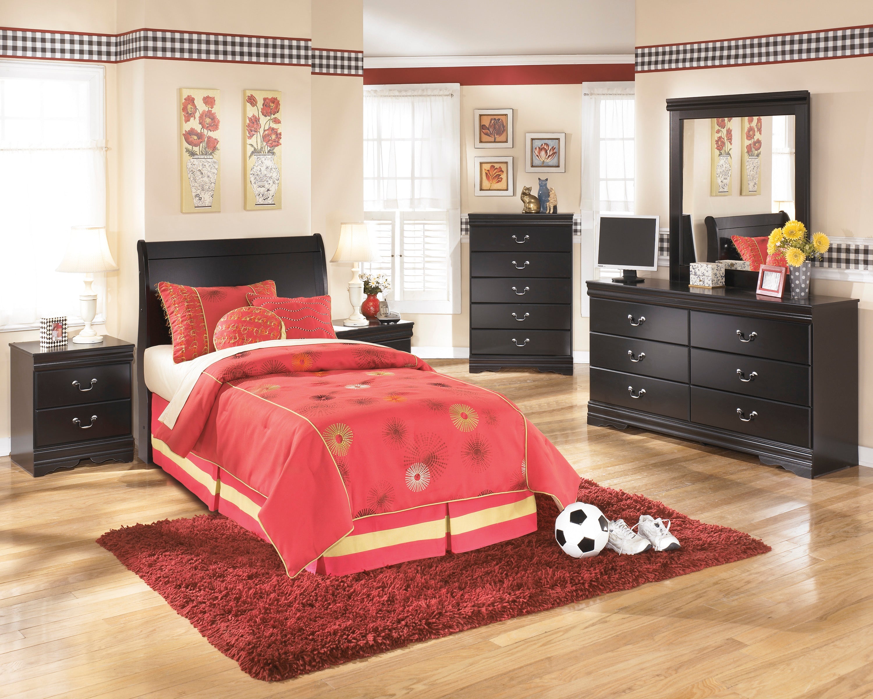 Huey Vineyard Twin Sleigh Bedroom Set, Black