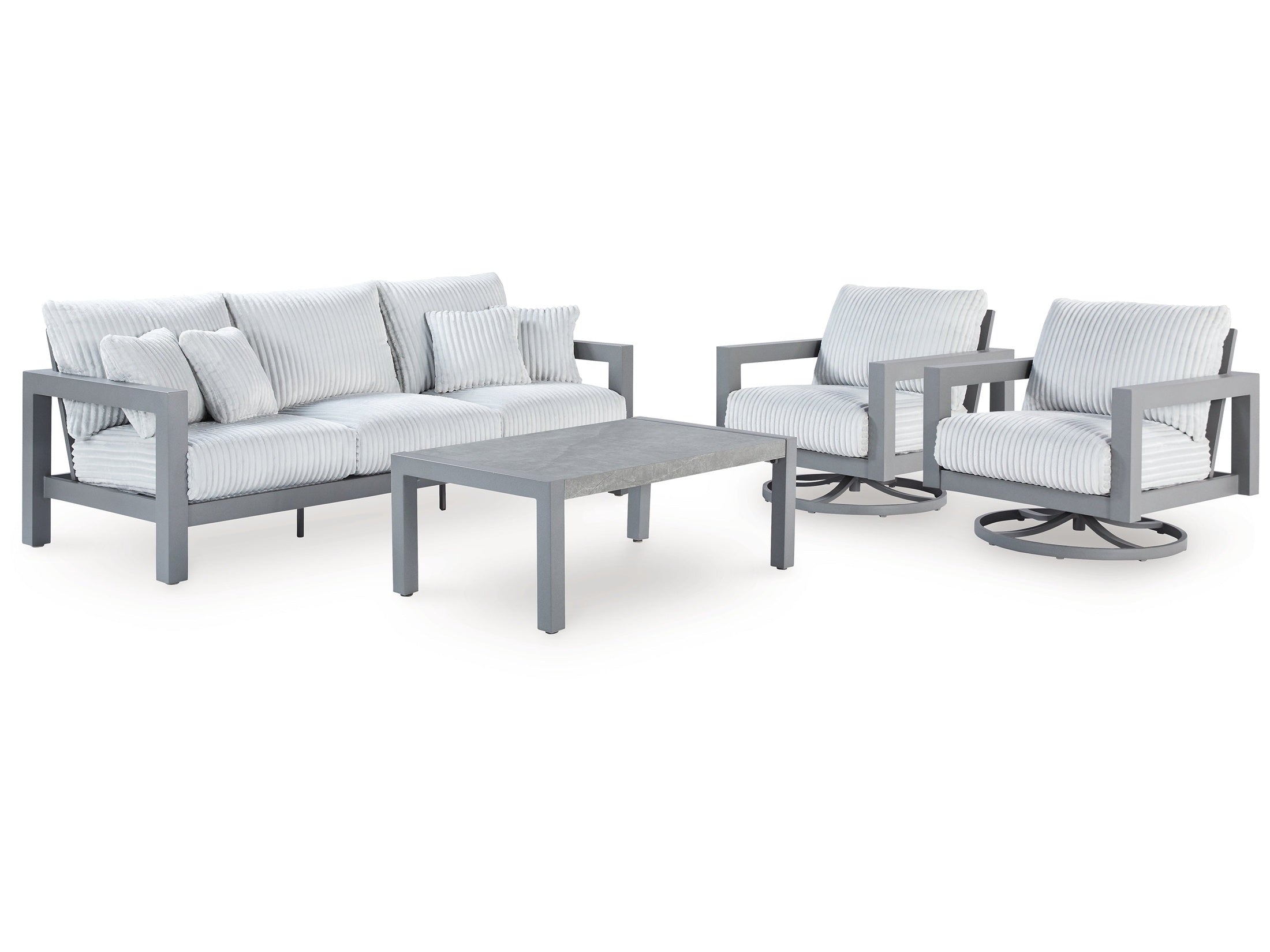 Hurley Park Gray Outdoor Sofa, 2 Lounge Chairs and Coffee Table