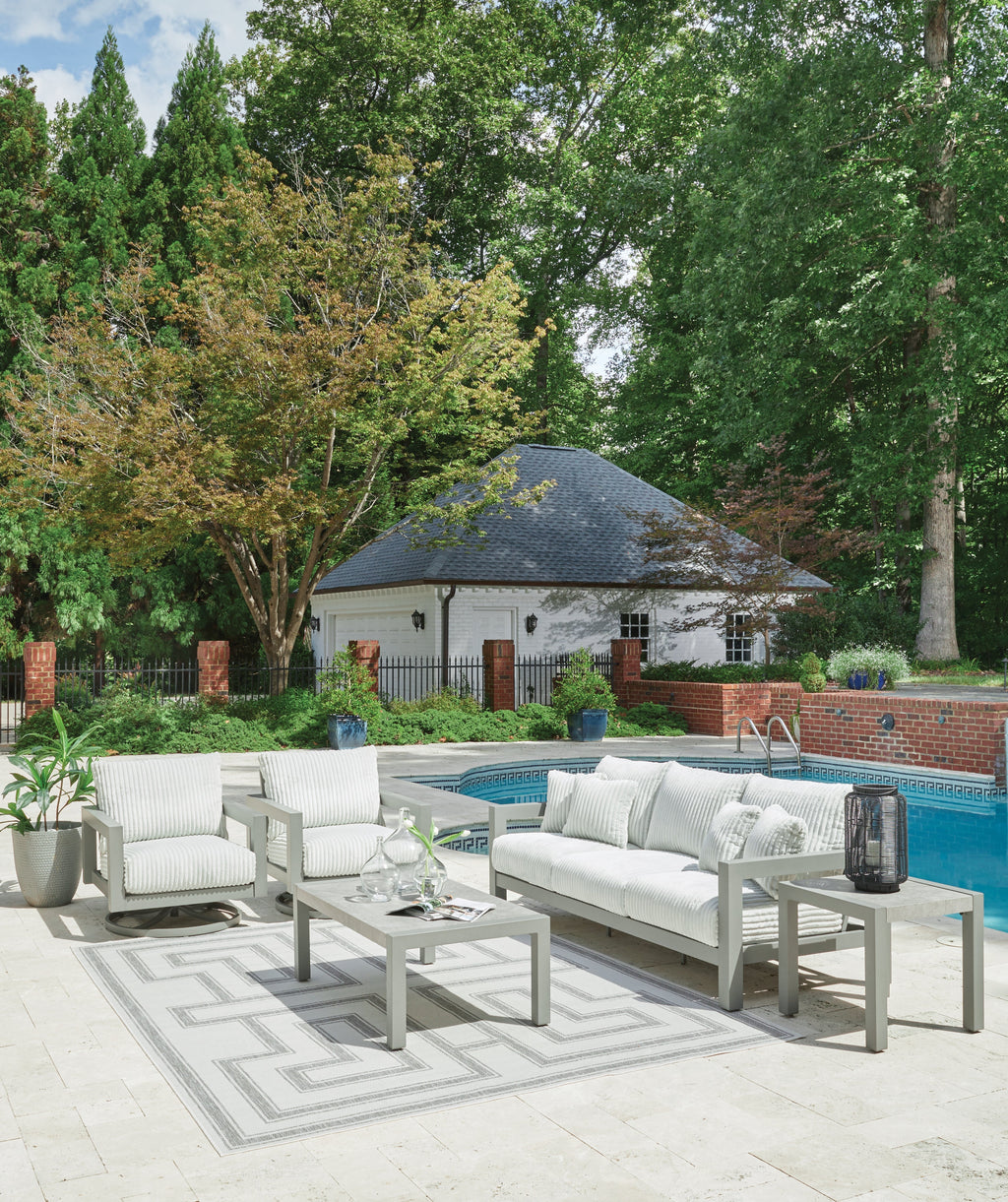 Hurley Park Gray Outdoor Sofa, 2 Lounge Chairs and Coffee Table