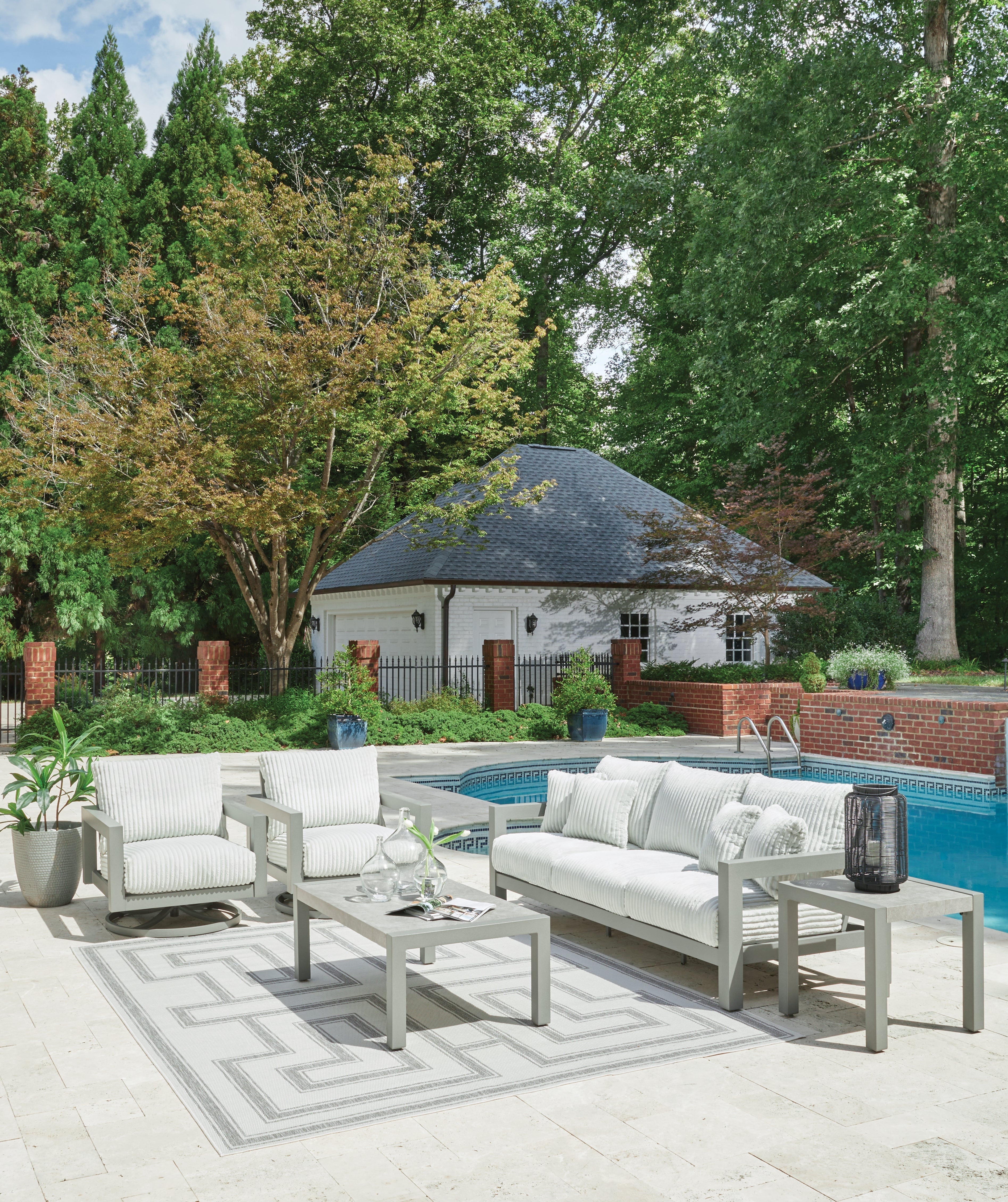 Hurley Park Gray Outdoor Sofa, 2 Lounge Chairs and Coffee Table
