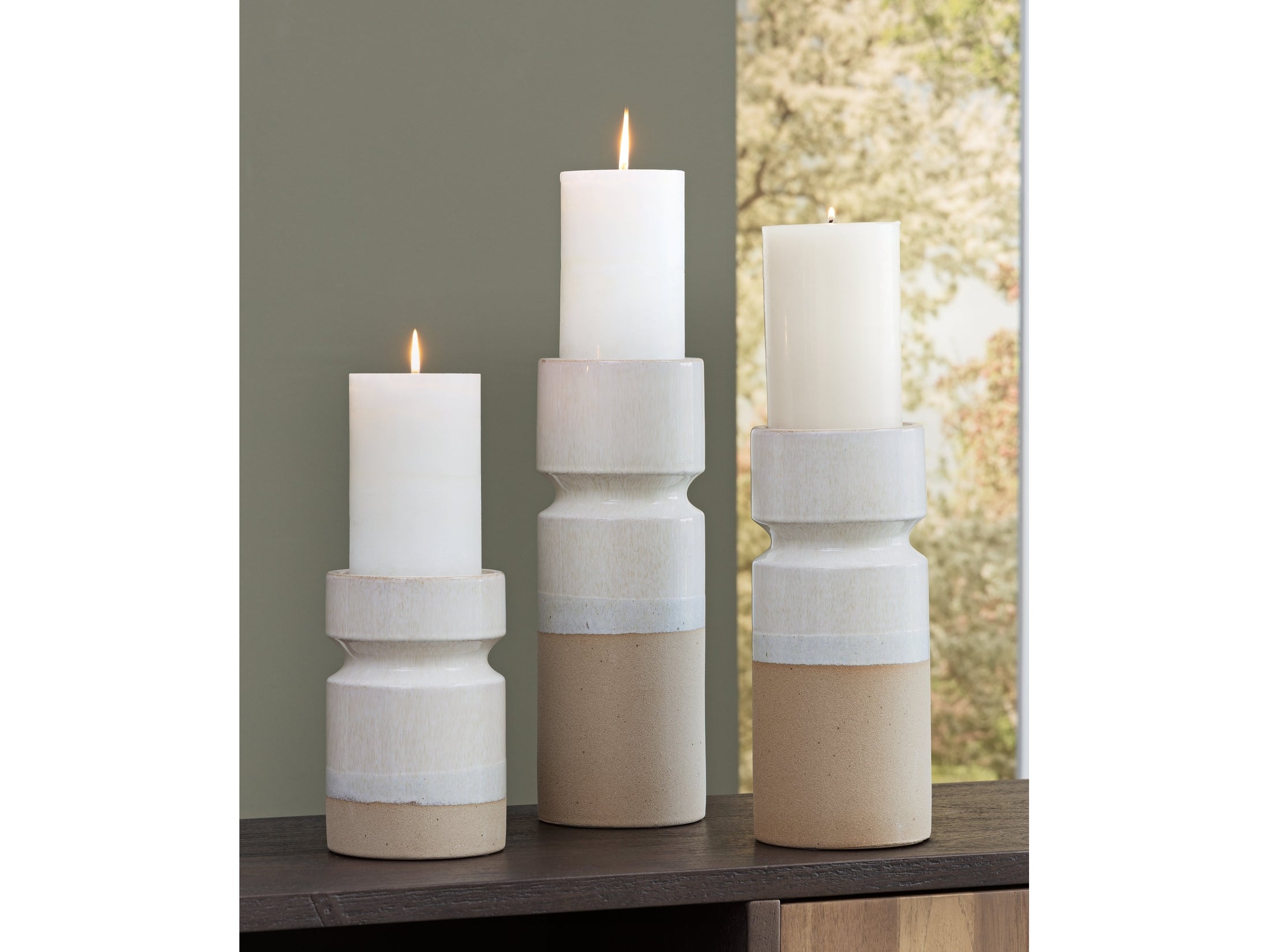 Hurston Ivory/Brown Candle Holder (Set of 3)