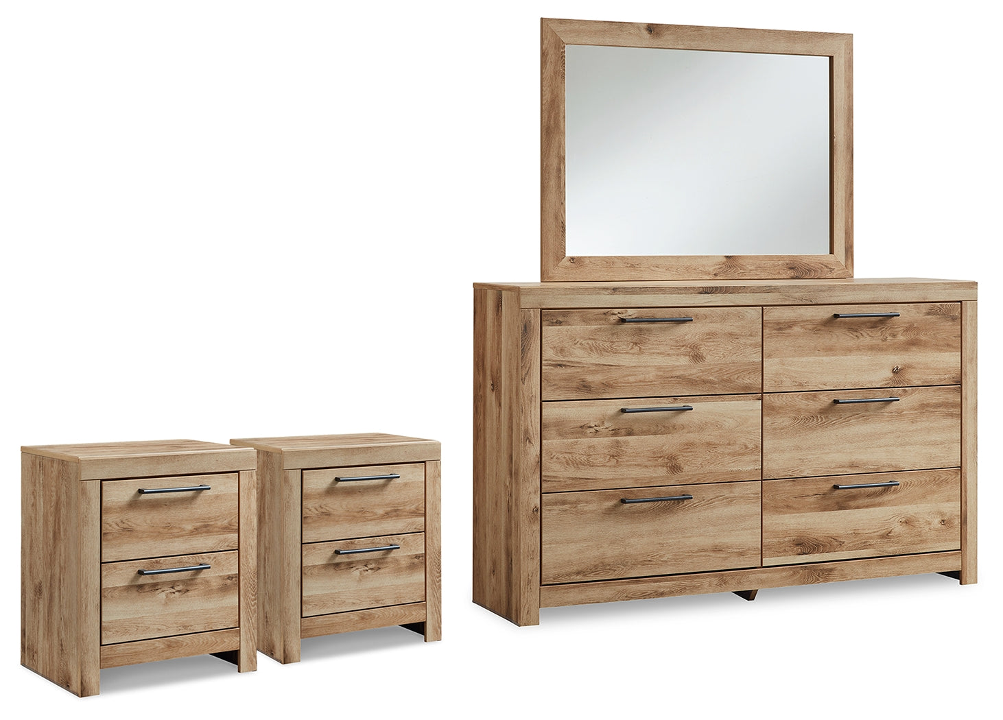 Hyanna Tan Brown Dresser, Mirror and 2 Nightstands