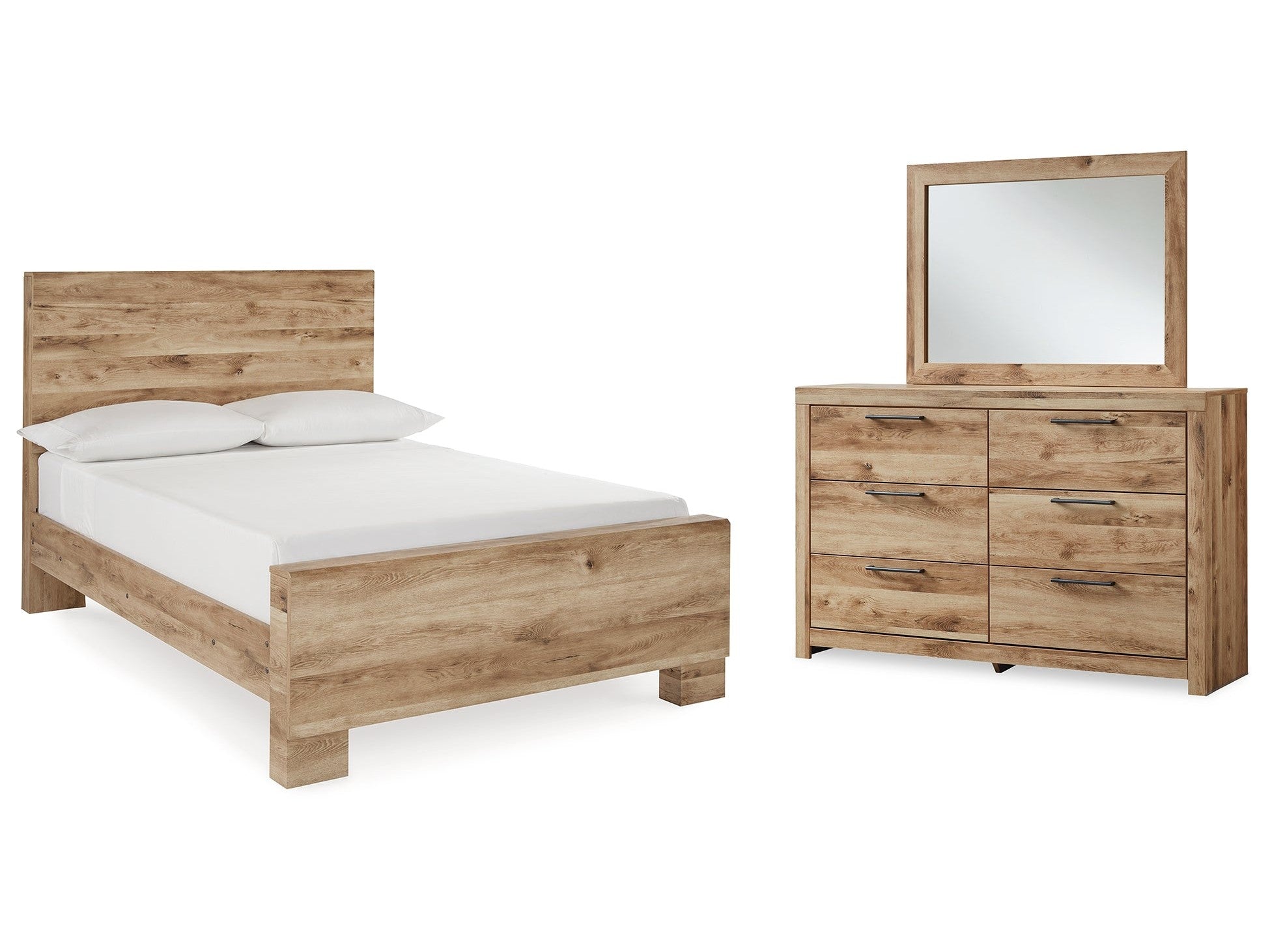 Hyanna Tan Brown Full Panel Bedroom Set with Dresser and Mirror