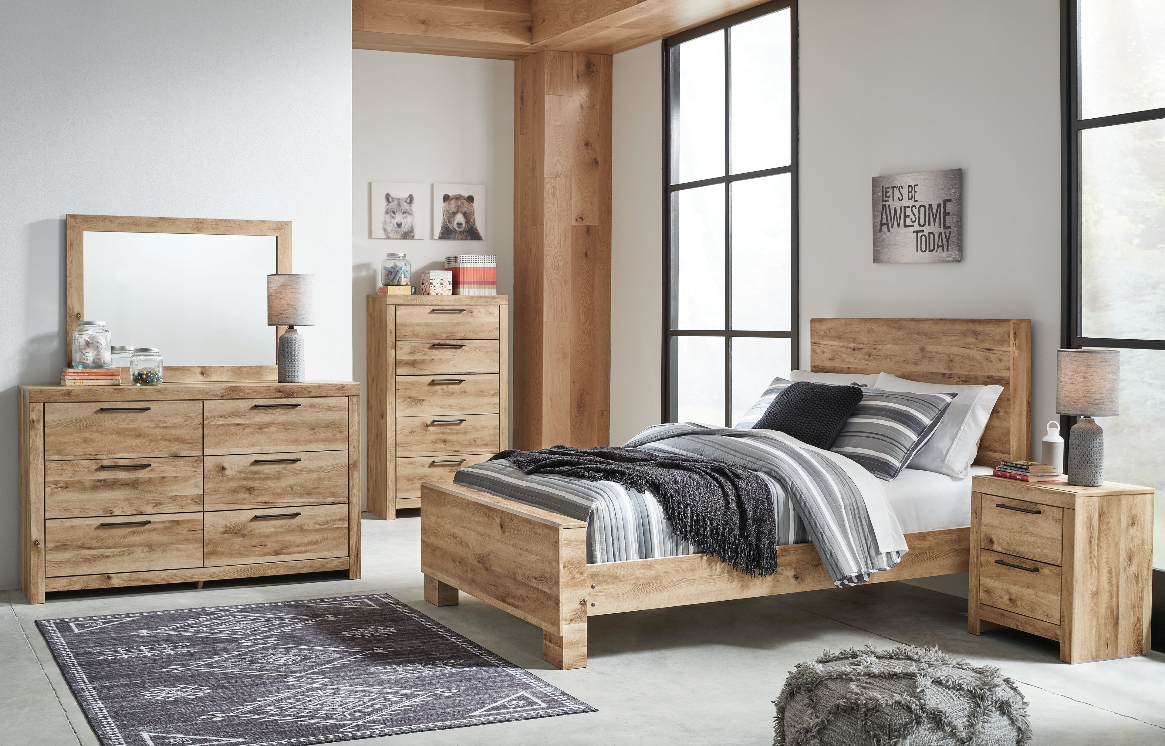Hyanna Tan Brown Full Panel Bedroom Set with Dresser and Mirror