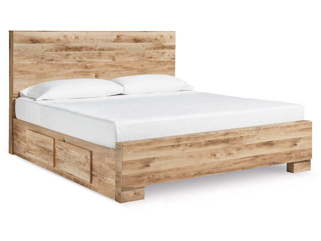 Hyanna Tan Brown King Panel Bed with 2 Side Storage