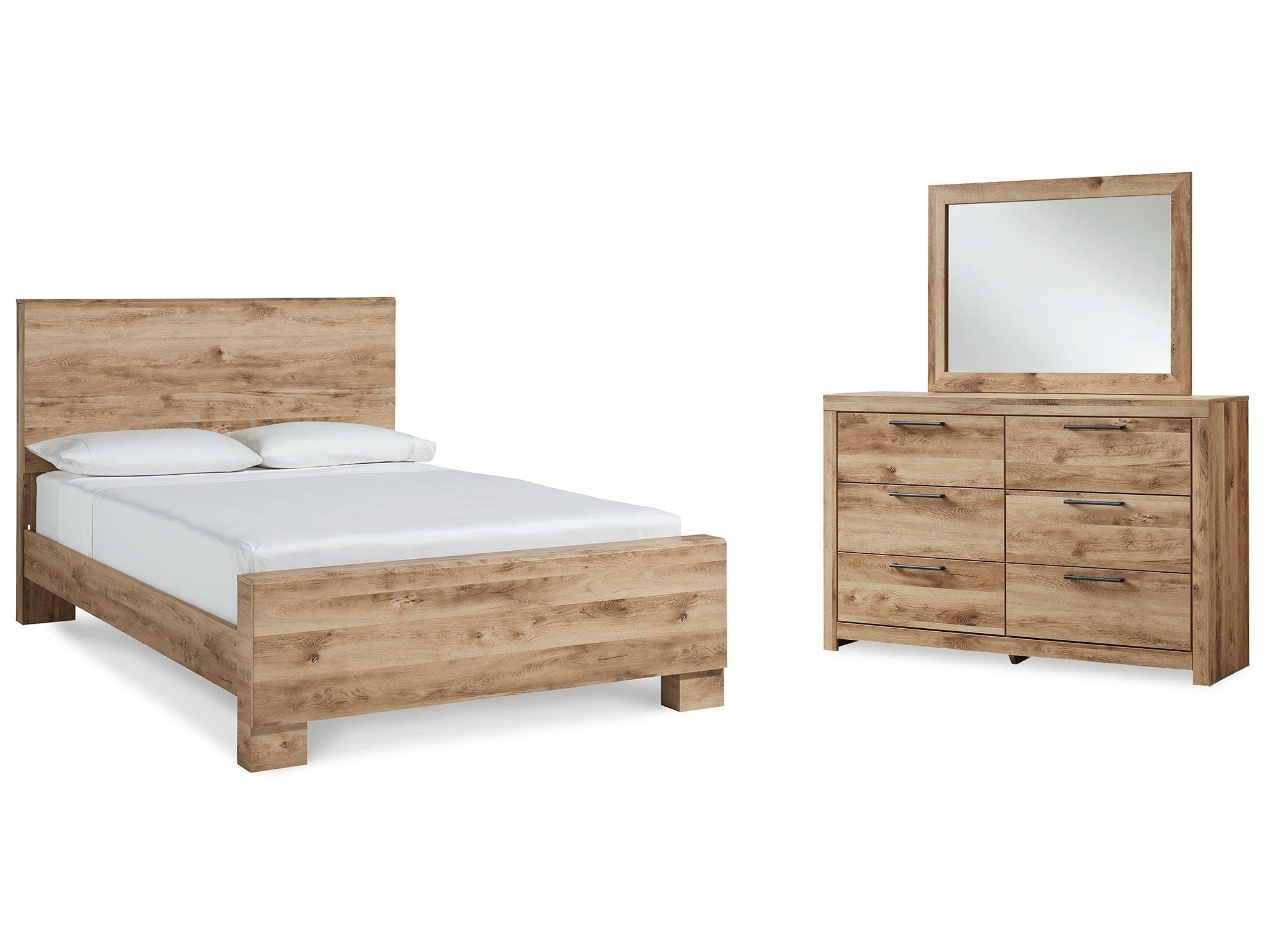Hyanna Tan Brown King Panel Bedroom Set with Dresser and Mirror