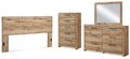 Hyanna Brown King Panel Headboard, Dresser, Mirror and Chest, Tan