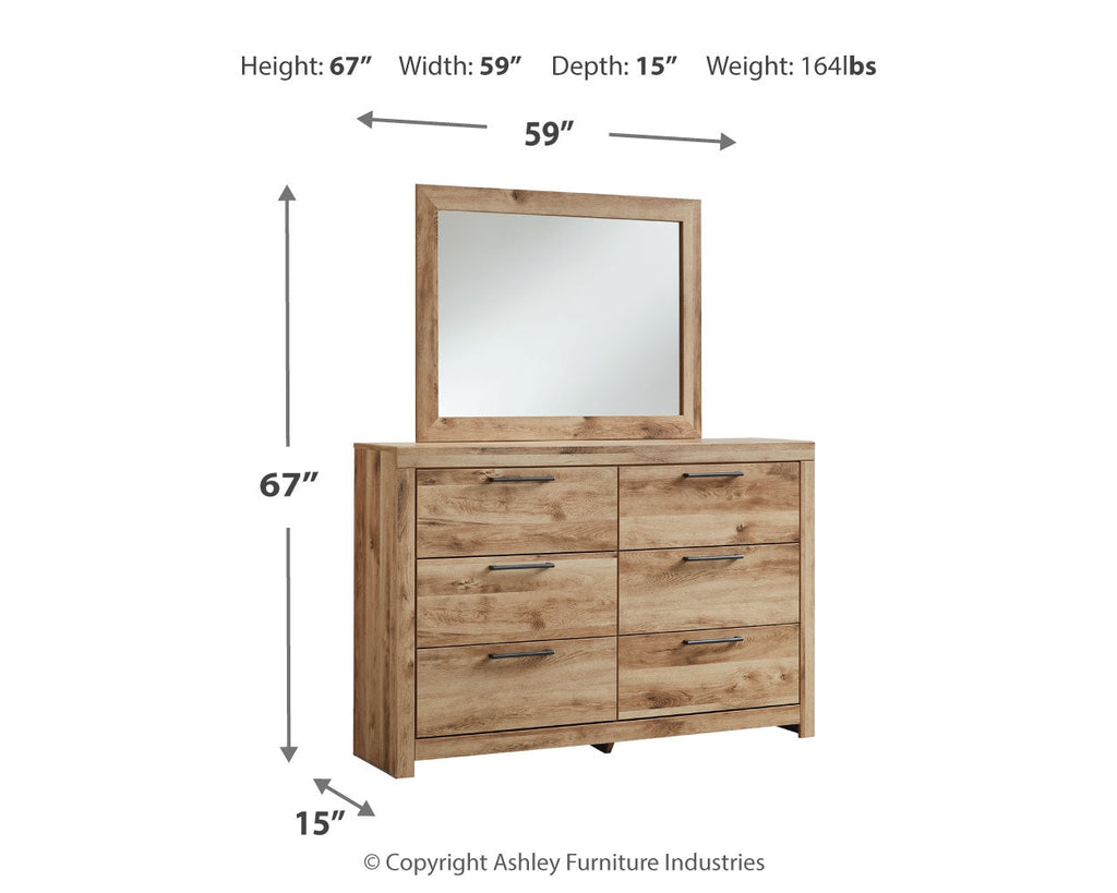 Hyanna Brown King Panel Headboard, Dresser, Mirror and Chest, Tan