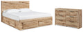 Hyanna Tan Brown King Panel Storage Bed and Dresser