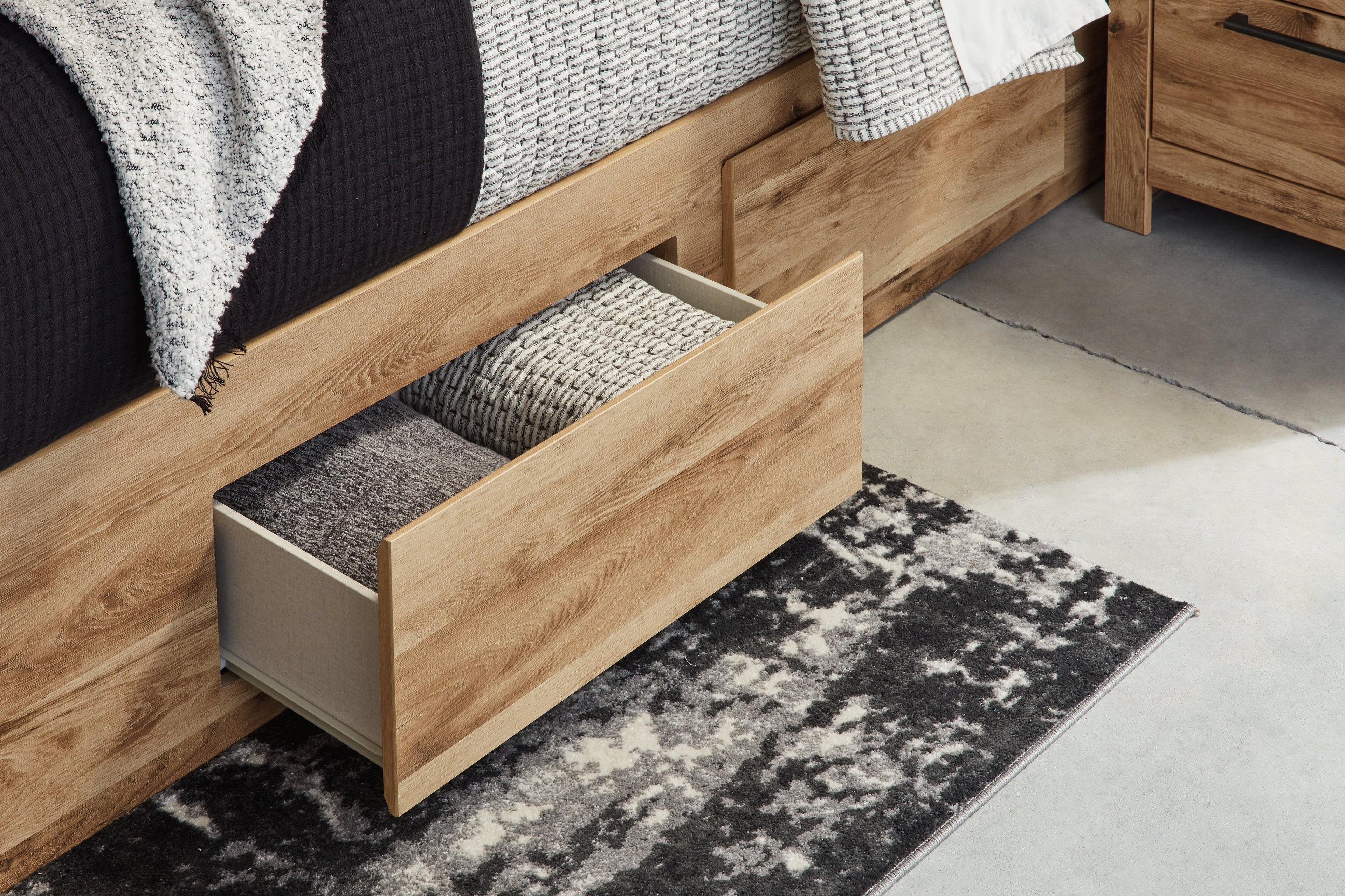 Hyanna Brown King Panel Storage Bed, Tan