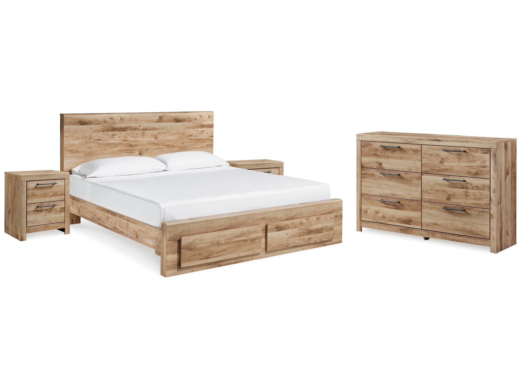Hyanna Brown King Panel Storage Bedroom Set, Tan