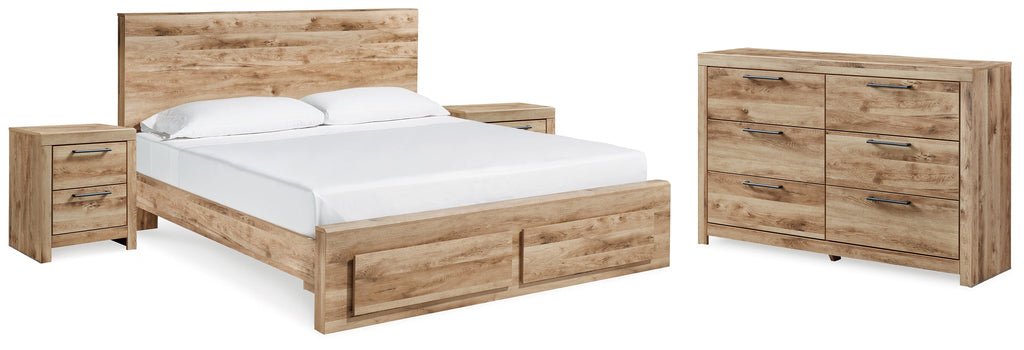 Hyanna Brown King Panel Storage Bedroom Set, Tan