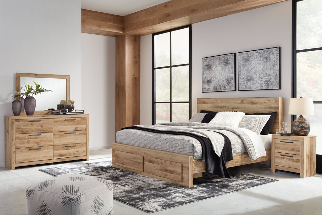 Hyanna Brown King Panel Storage Bedroom Set, Tan