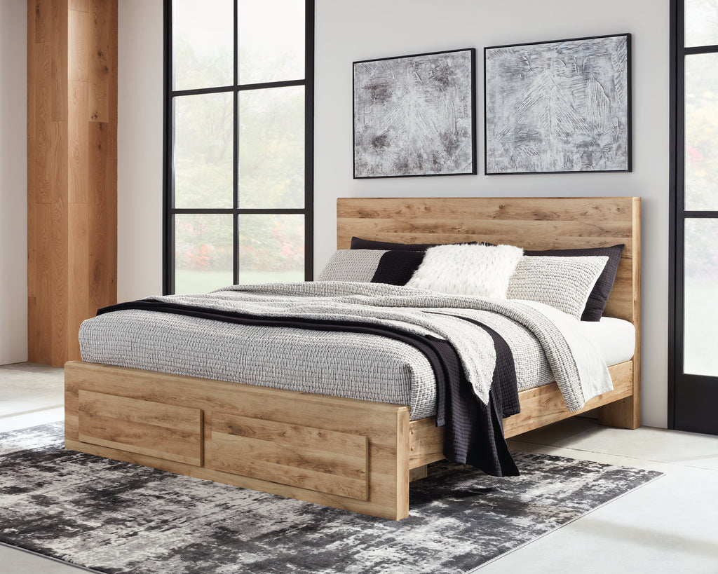 Hyanna Brown King Panel Storage Bedroom Set, Tan