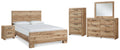 Hyanna Brown Queen Panel Bed, Dresser, Mirror, Chest and Nightstand, Tan