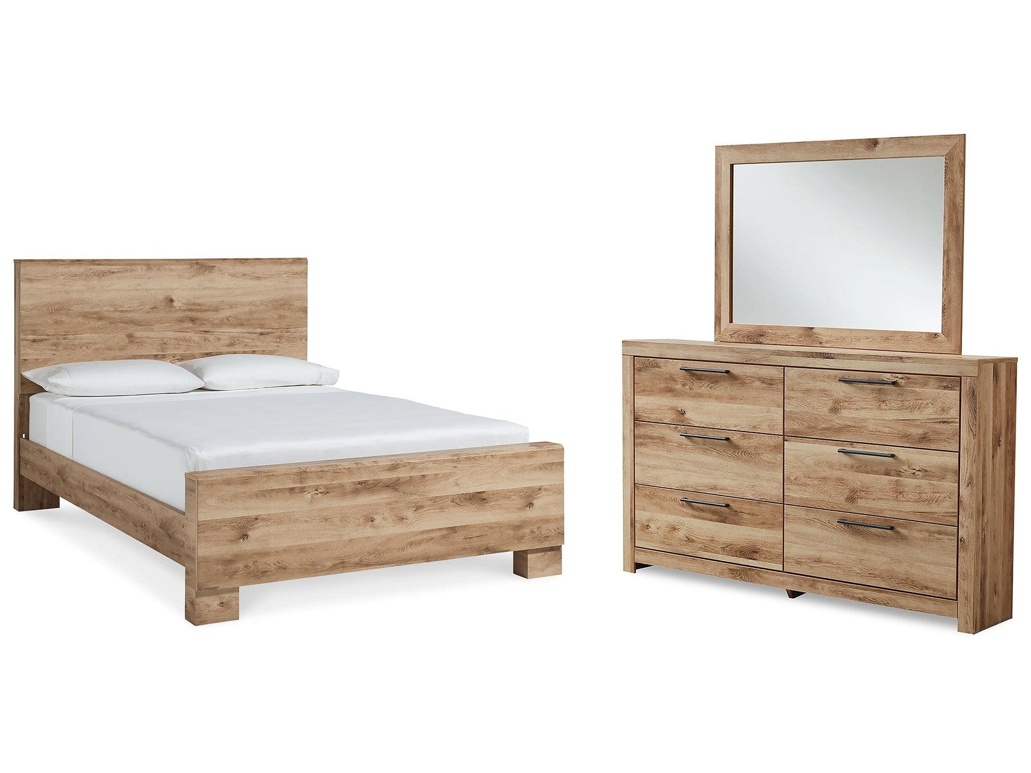 Hyanna Tan Brown Queen Panel Bedroom Set with Dresser and Mirror