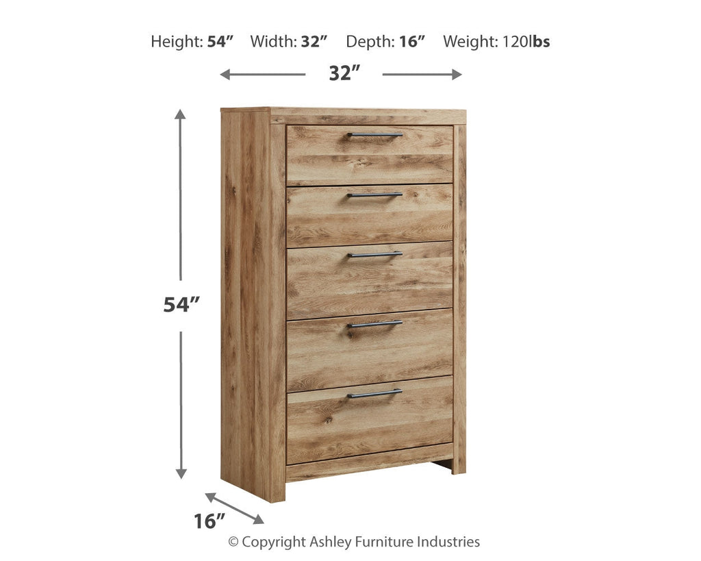 Hyanna Brown Queen Panel Headboard, Dresser, Mirror and Chest, Tan