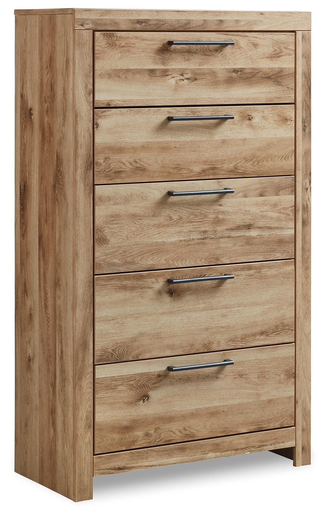 Hyanna Brown Queen Panel Storage Bed, Dresser, Mirror, Chest and 2 Nightstands, Tan