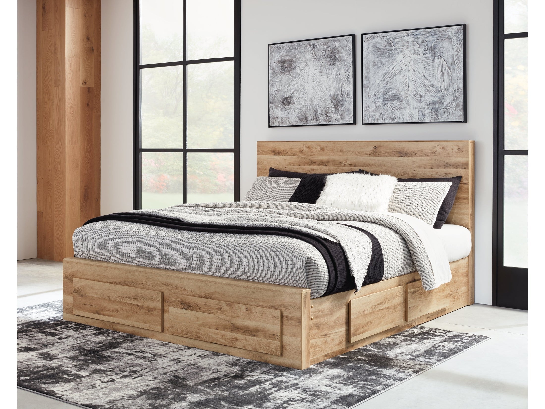 Hyanna Brown Queen Panel Storage Bed, Tan