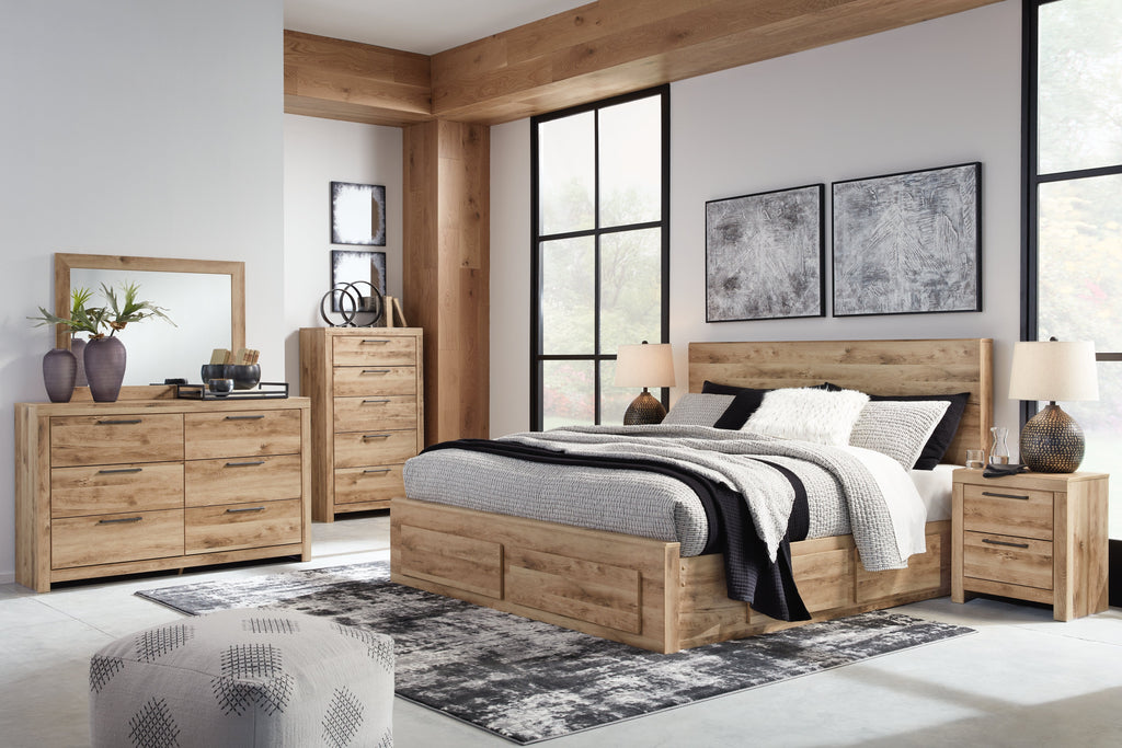 Hyanna Brown Queen Panel Storage Bedroom Set, Tan