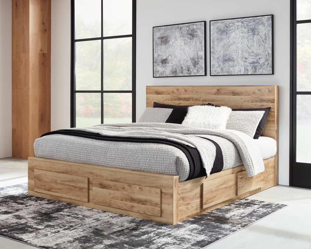 Hyanna Brown Queen Panel Storage Bedroom Set, Tan