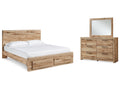 Hyanna Brown Queen Panel Storage Bedroom Set, Tan