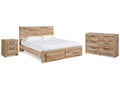 Hyanna Brown Queen Panel Storage Bedroom Set, Tan