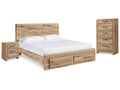 Hyanna Tan Brown Queen Storage Bedroom Set with Chest and Nightstand