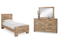 Hyanna Tan Brown Twin Panel Bedroom Set with Dresser and Mirror