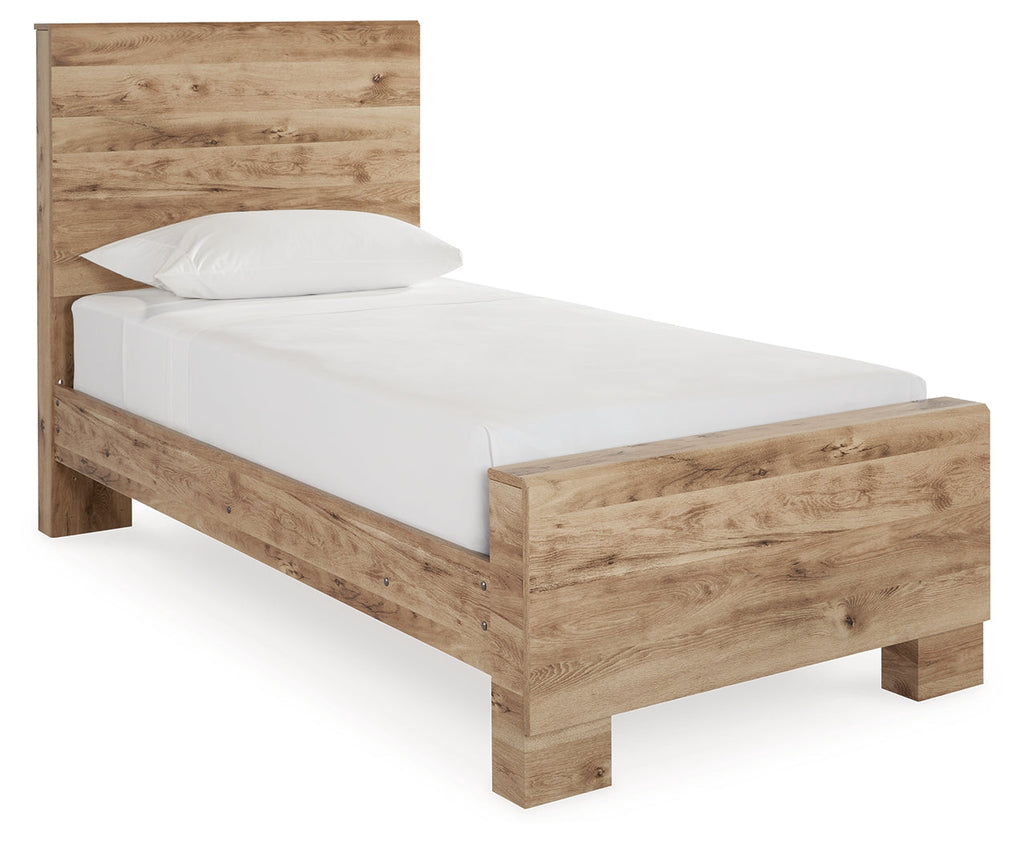 Hyanna Tan Brown Twin Panel Bedroom Set with Dresser and Mirror