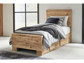 Hyanna Tan Brown Twin Youth Panel Bed with 1 Side Storage