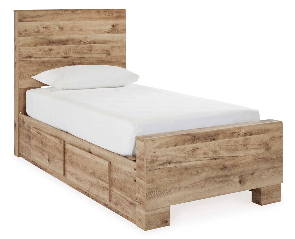 Hyanna Tan Brown Twin Youth Panel Bed with 1 Side Storage