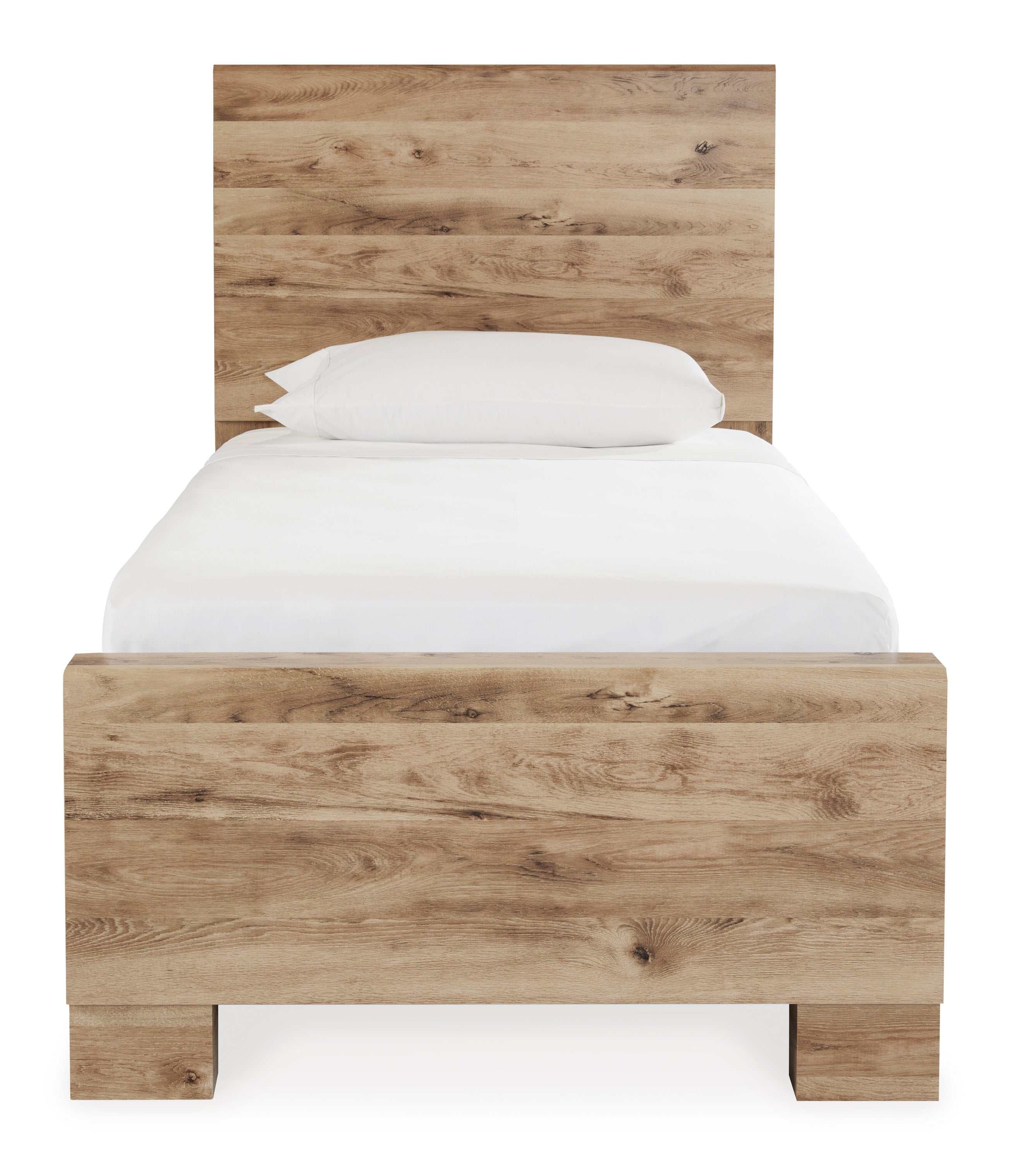 Hyanna Tan Brown Twin Youth Panel Bed with 1 Side Storage
