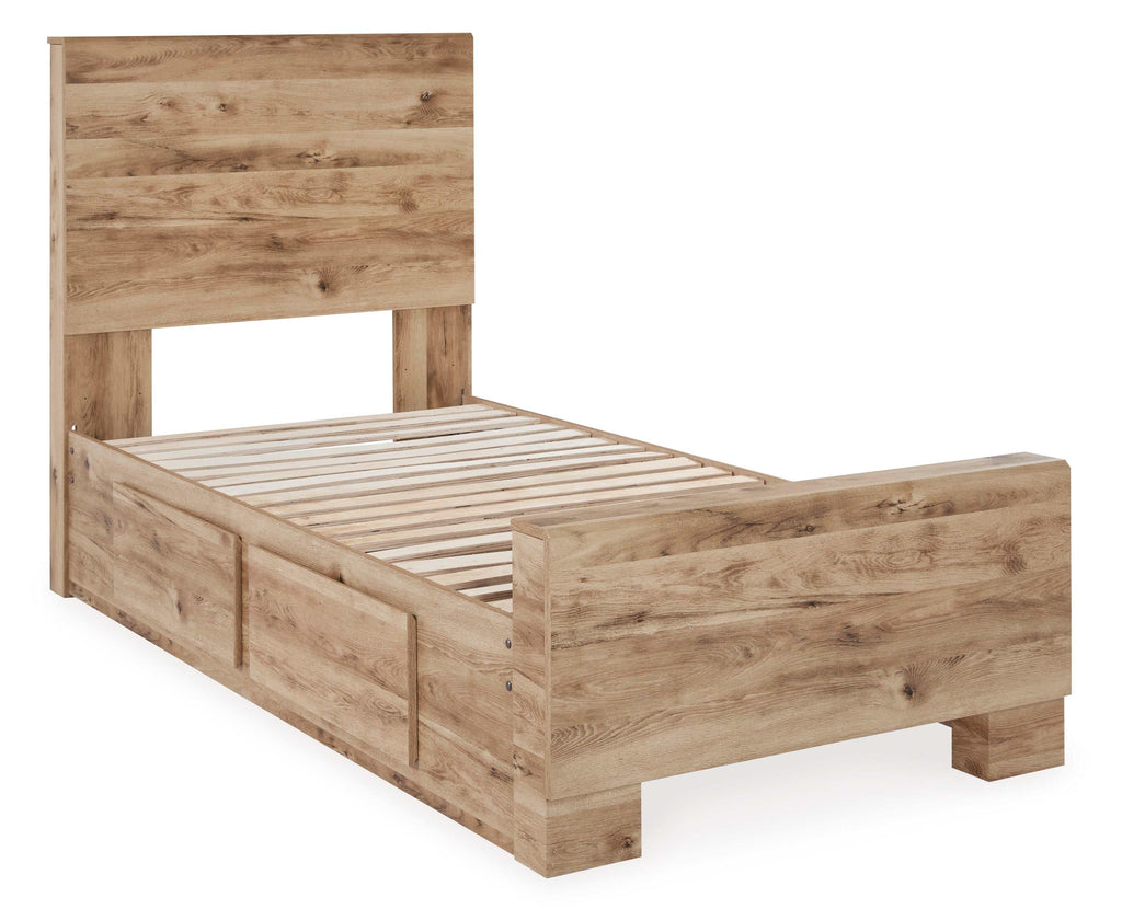 Hyanna Tan Brown Twin Youth Panel Bed with 1 Side Storage