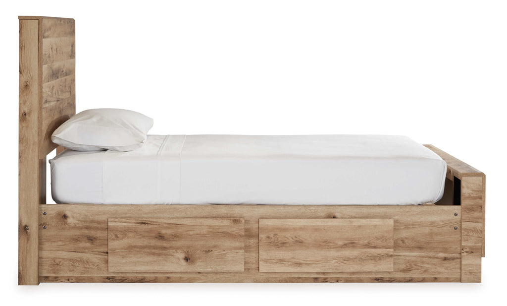 Hyanna Tan Brown Twin Youth Panel Bed with 1 Side Storage
