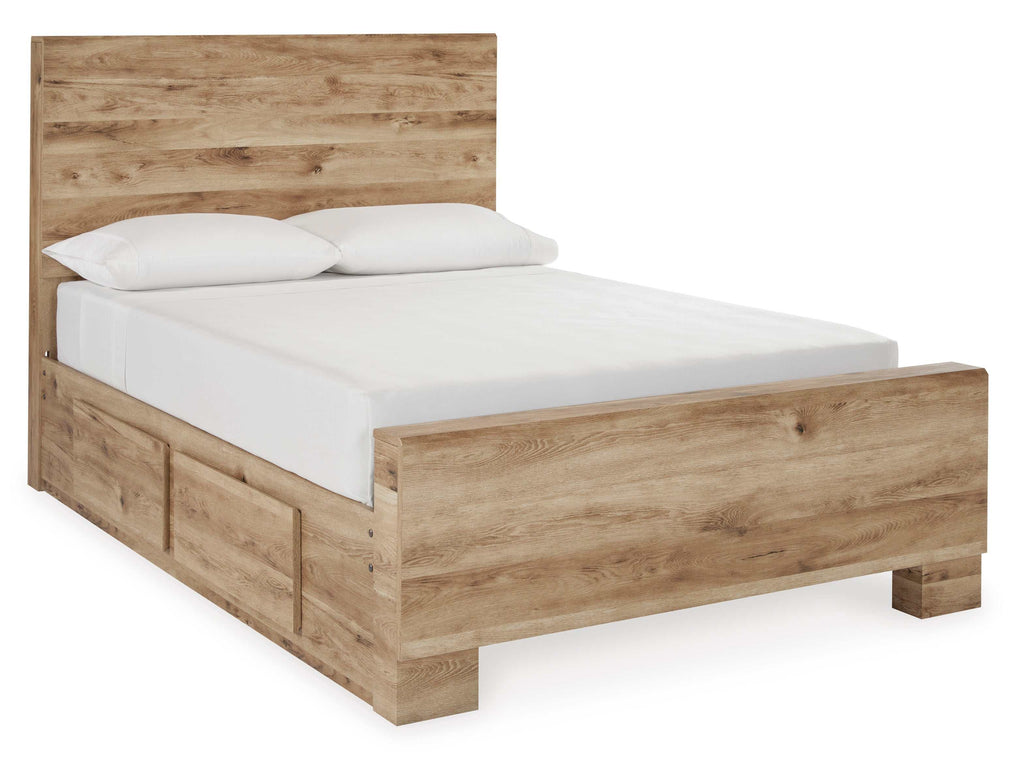 Hyanna Tan Brown Youth Full Youth Panel Bed with 1 Side Storage