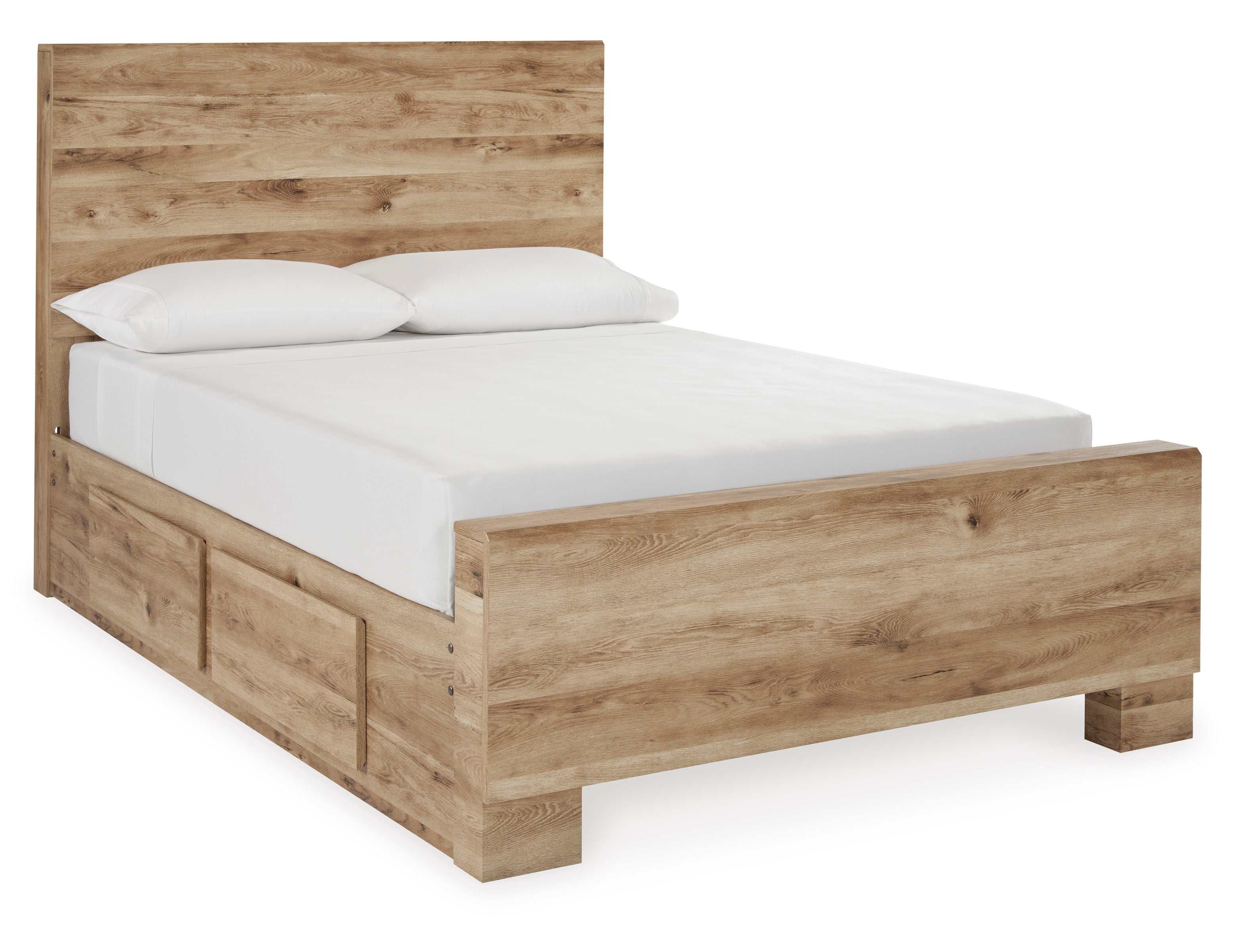Hyanna Tan Brown Youth Full Youth Panel Bed with 1 Side Storage