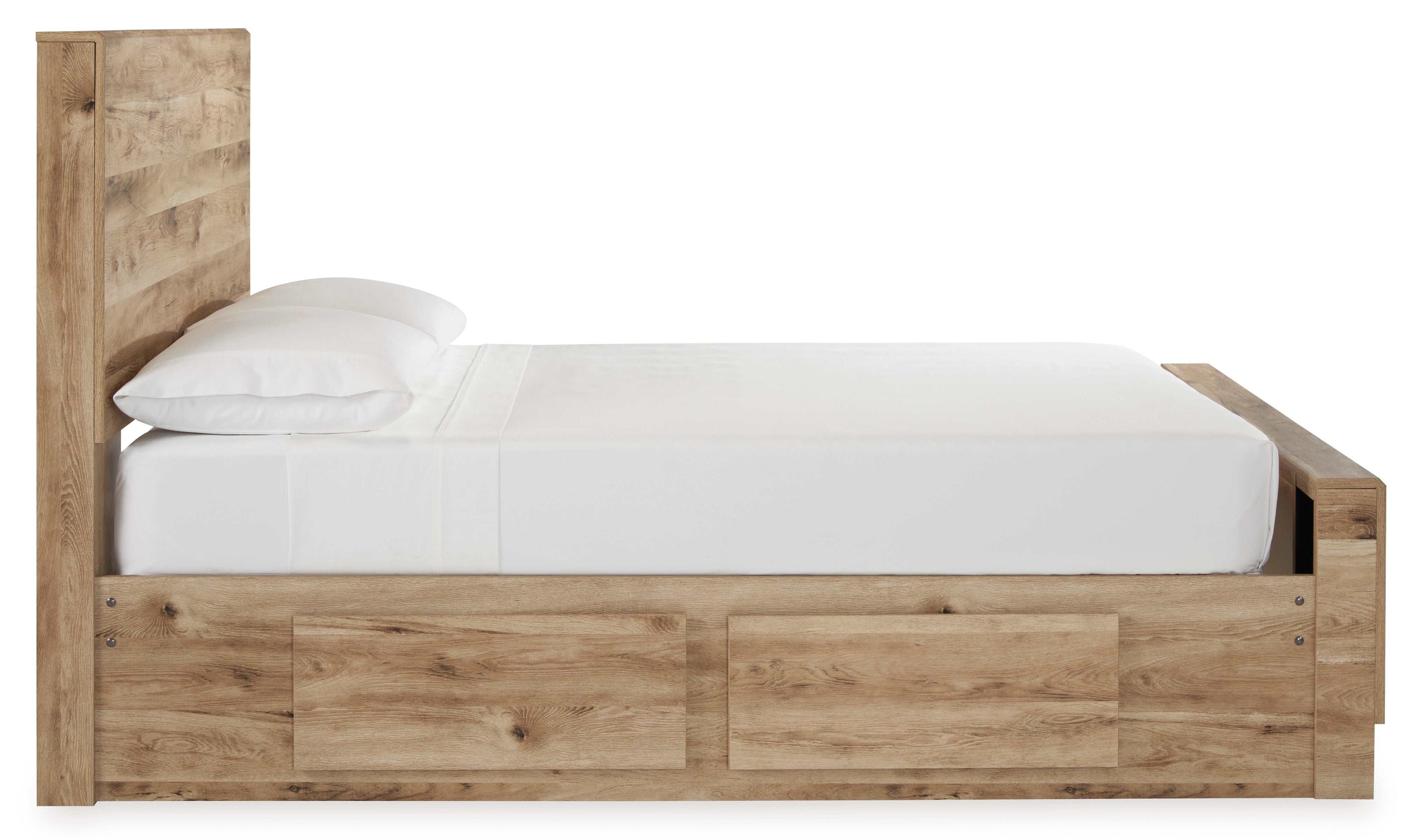 Hyanna Tan Brown Youth Full Youth Panel Bed with 1 Side Storage
