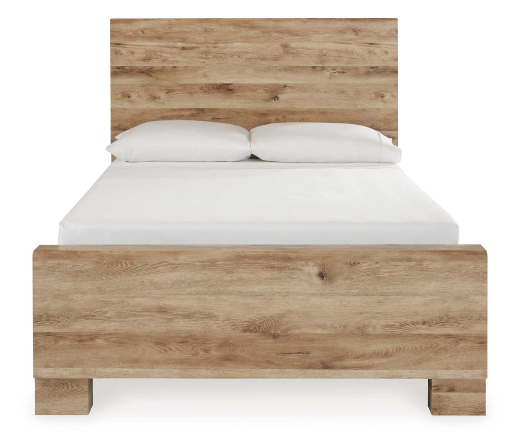Hyanna Tan Brown Youth Full Youth Panel Bed with 1 Side Storage