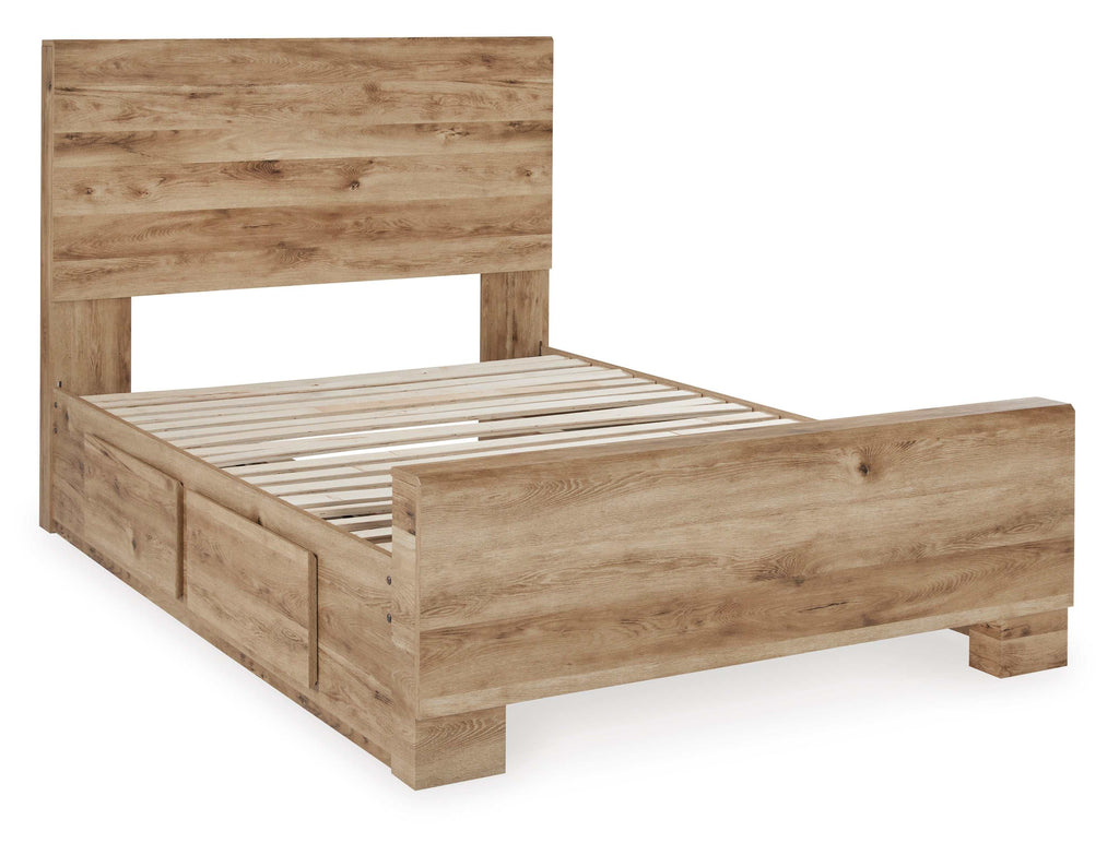 Hyanna Tan Brown Youth Full Youth Panel Bed with 1 Side Storage