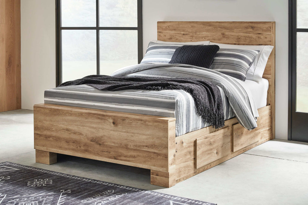 Hyanna Tan Brown Youth Full Youth Panel Bed with 1 Side Storage