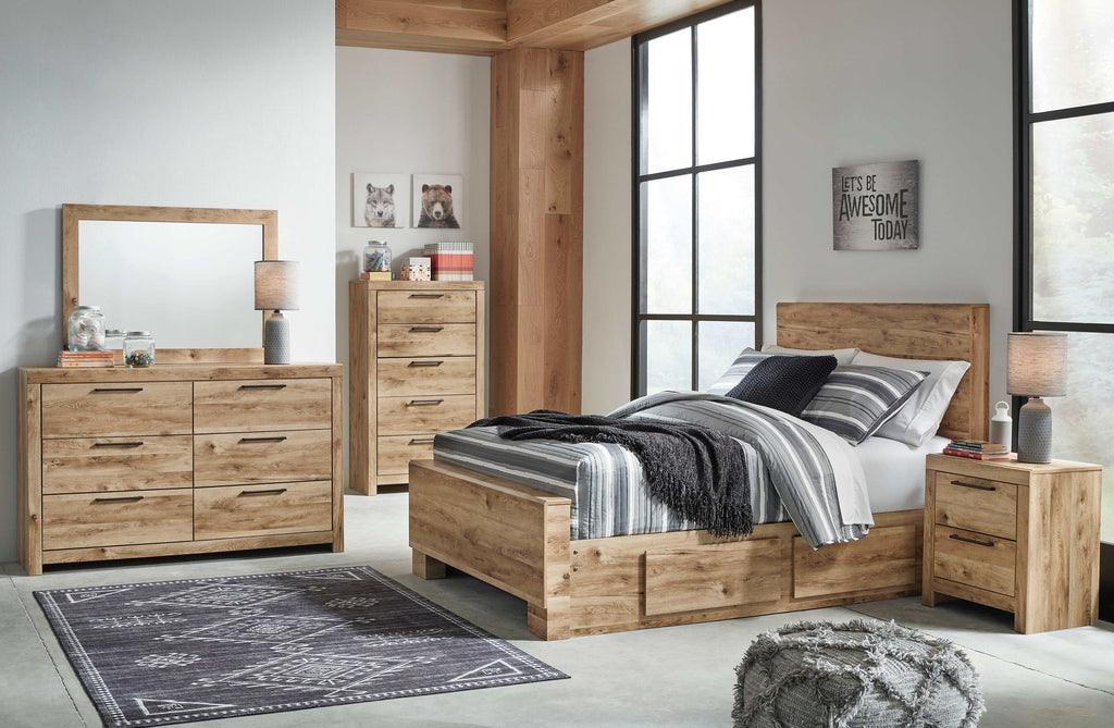 Hyanna Tan Brown Youth Full Youth Panel Bed with 1 Side Storage