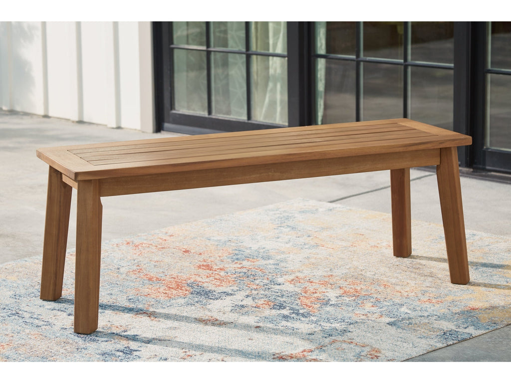Janiyah Light Brown Outdoor Dining Bench