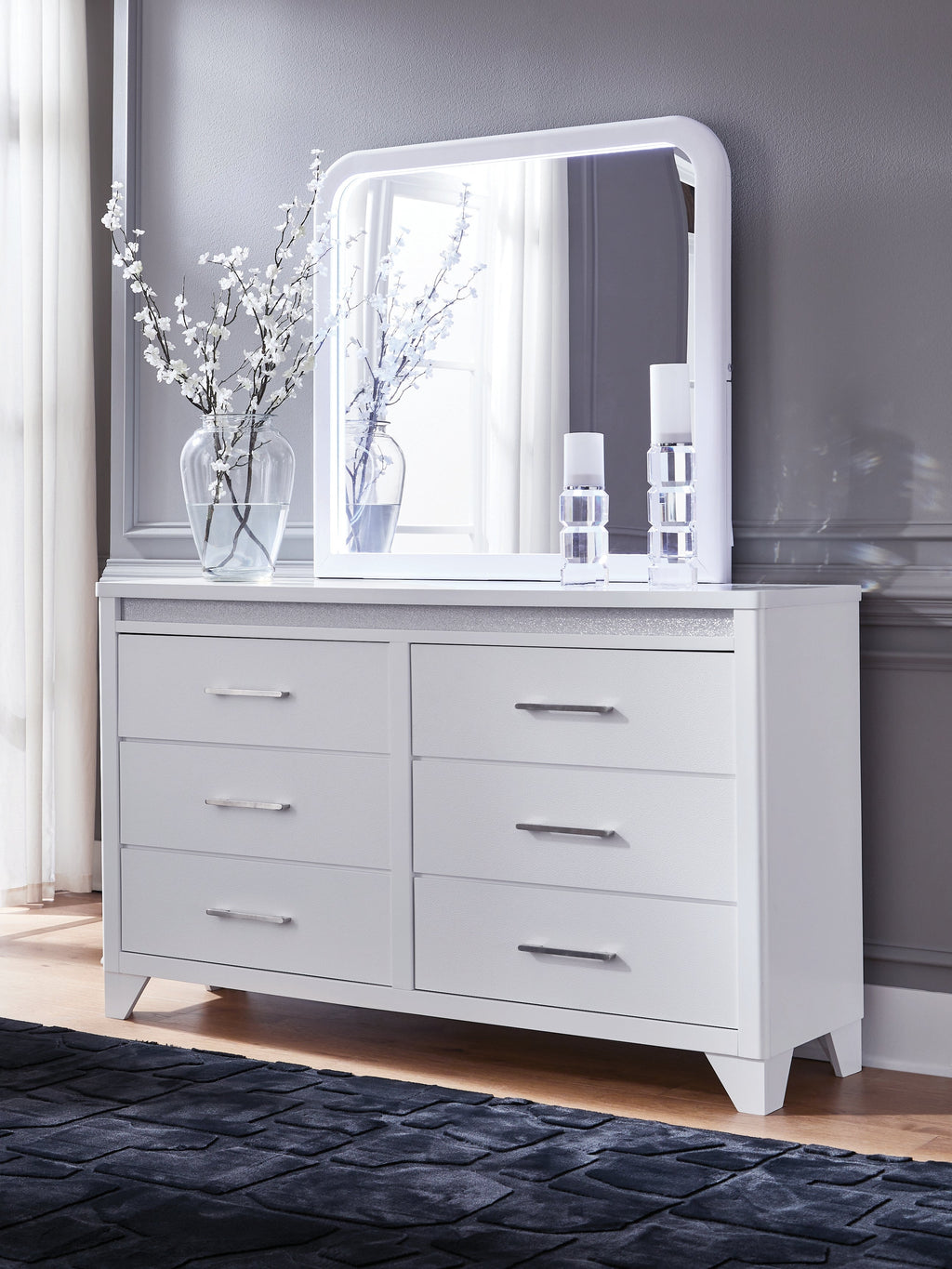 Jarlee White Dresser and Mirror