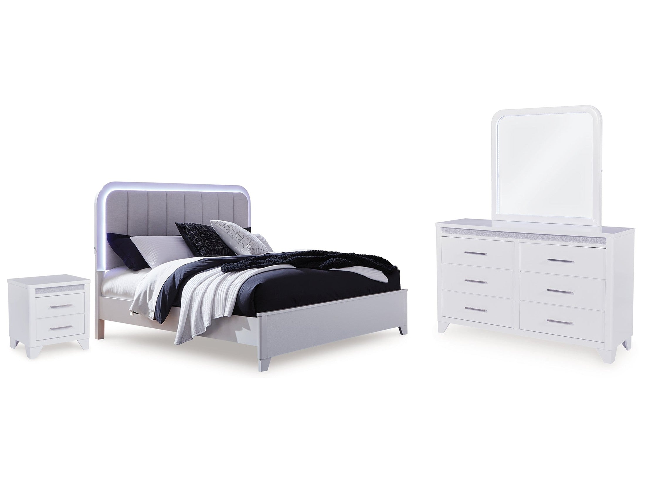 Jarlee White Queen Upholstered Panel Bed