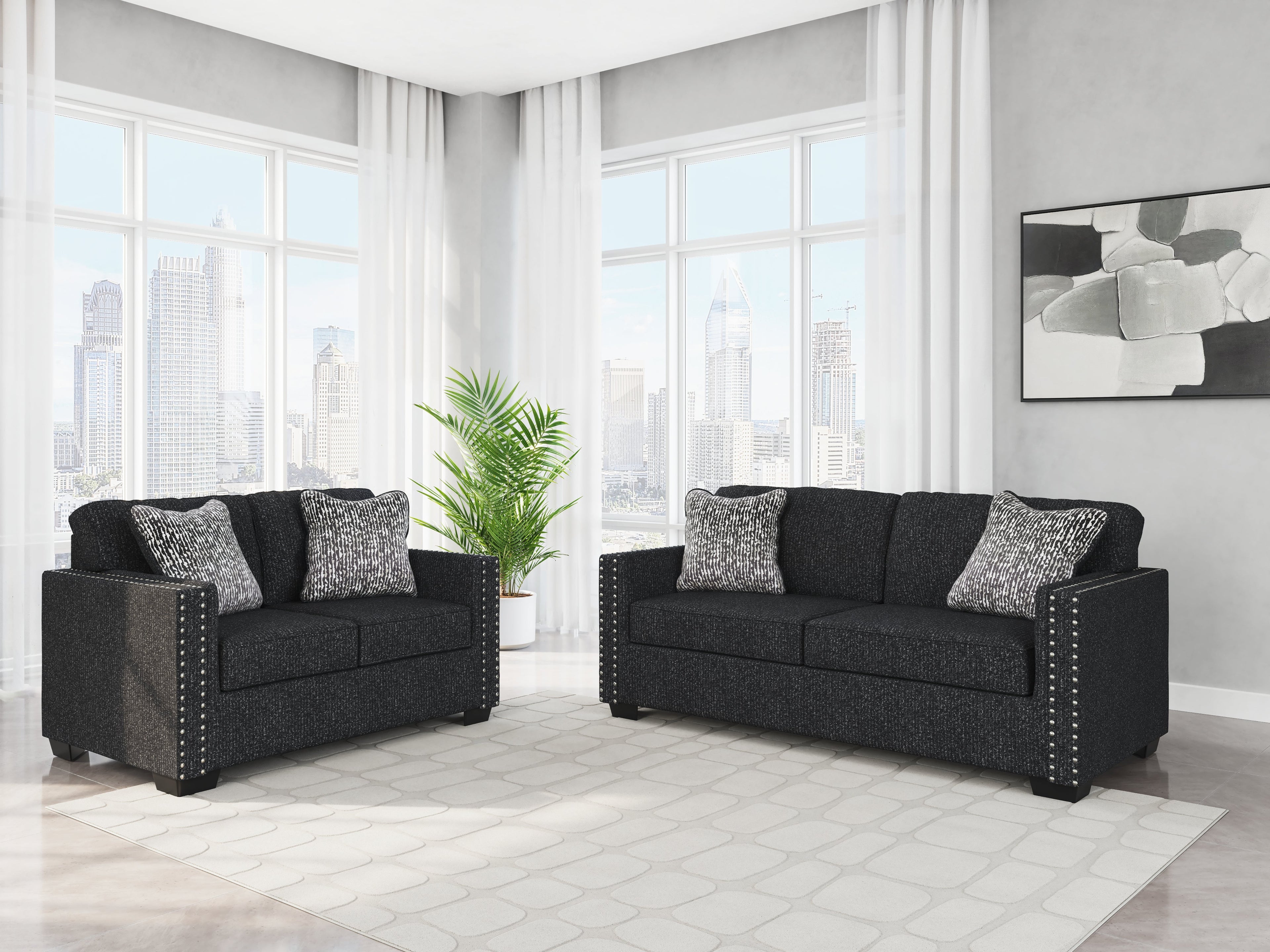 Jasmine Peaks Coal Sofa and Loveseat