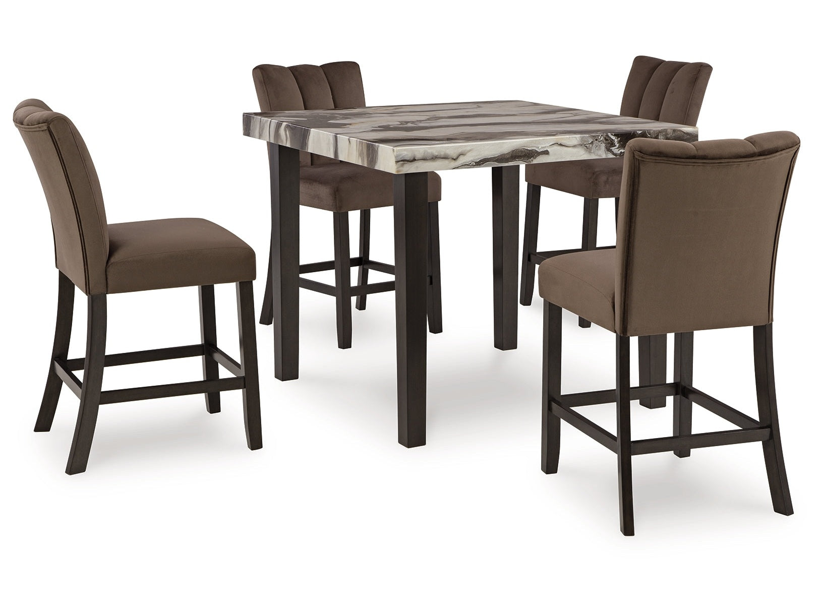 Jeshina /Beige/Mocha Counter Height Dining Table and 6 Barstools, Dark Brown