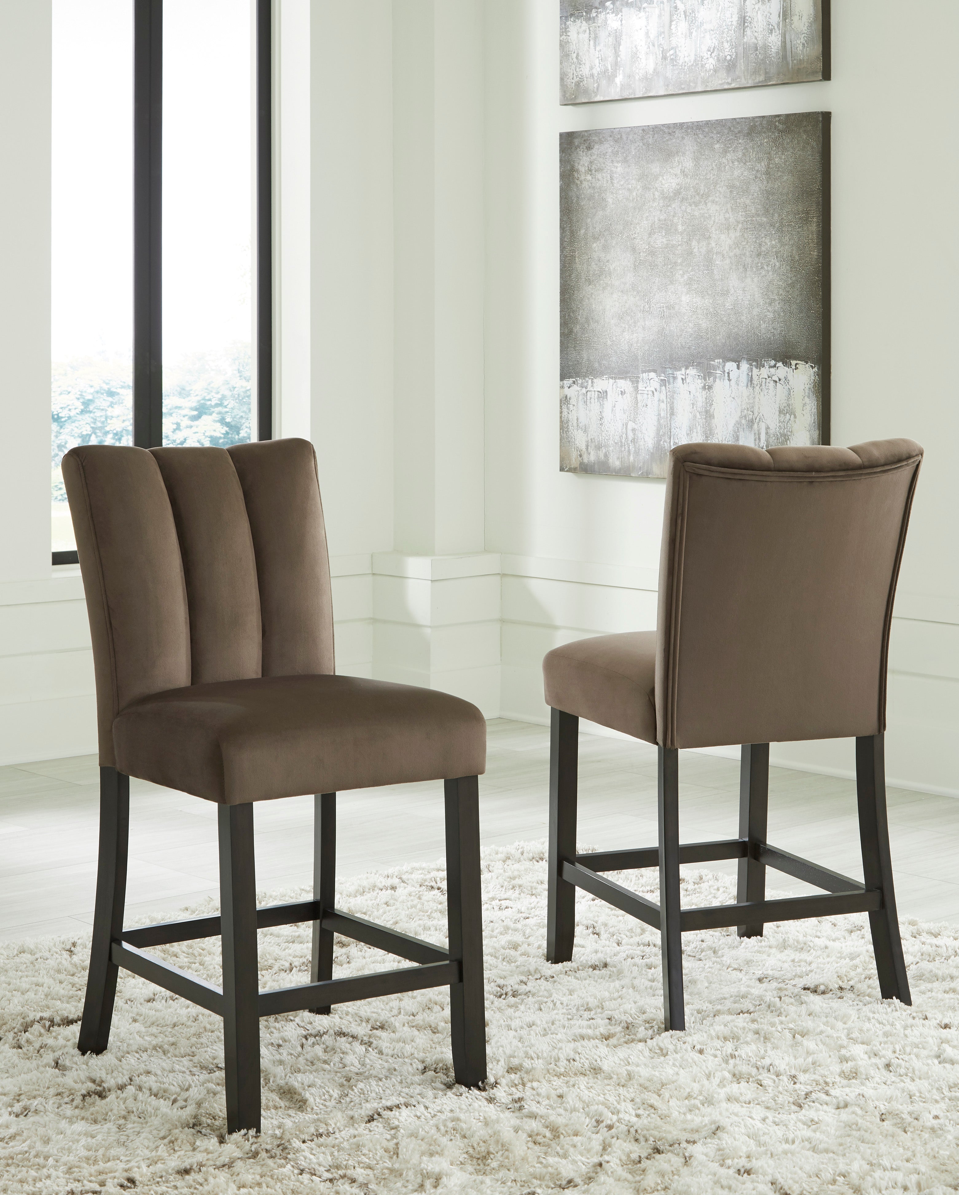 Jeshina /Beige/Mocha Counter Height Dining Table and 6 Barstools, Dark Brown