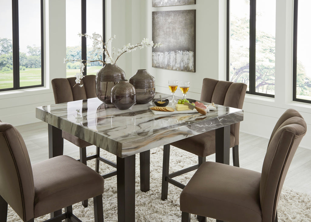 Jeshina /Beige/Mocha Counter Height Dining Table and 6 Barstools, Dark Brown