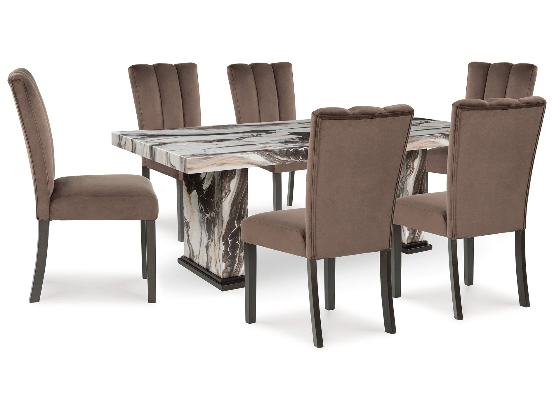 Jeshina Dark Brown/Beige/Mocha Dining Table and 6 Chairs